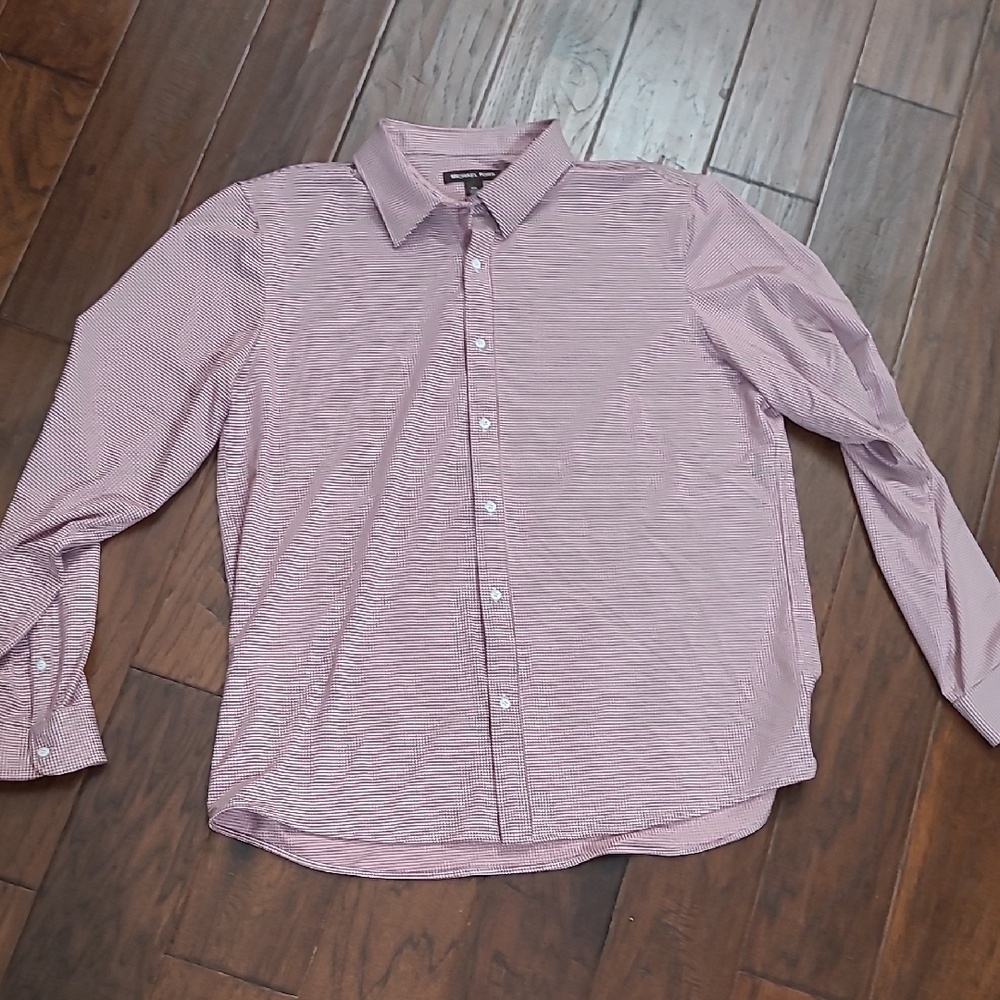 Michael Kors Cranberry & Creamy White Plaid Button Down Shirt size XXL SLIM